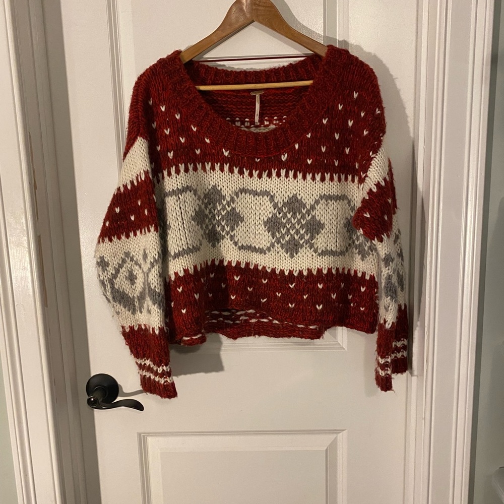 Free People Nordic Cropped Loose Knit Sweater
